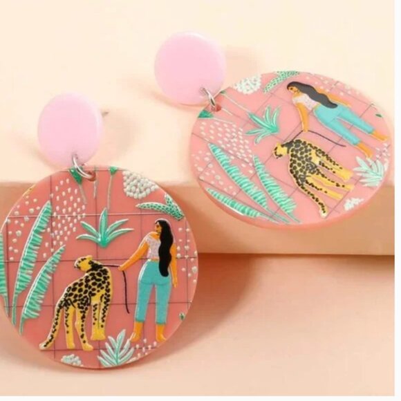 ⭐️✨✨ FREE Leopard Cheetah Peasant Art Hipster Hippie Hip Cat Woman Boho Earrings - Picture 7 of 8